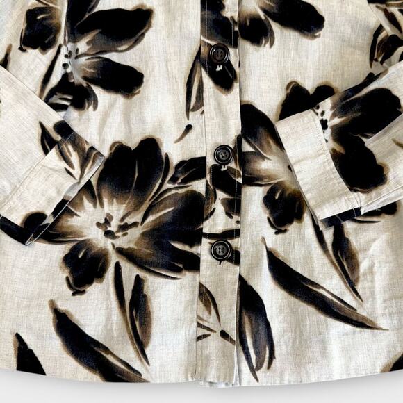 JM Collection Petite 100% Linen Floral 3/4 Sleeves Button Up Top Blouse Size 10P - Picture 5 of 13